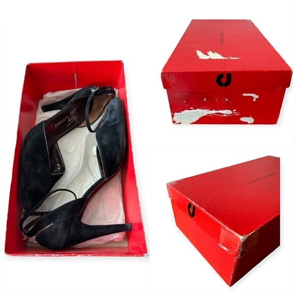 Vintage Charles Jourdan Black Suede Ankle Strap Pumps, Size 8 1/2 - Picture 9 of 16